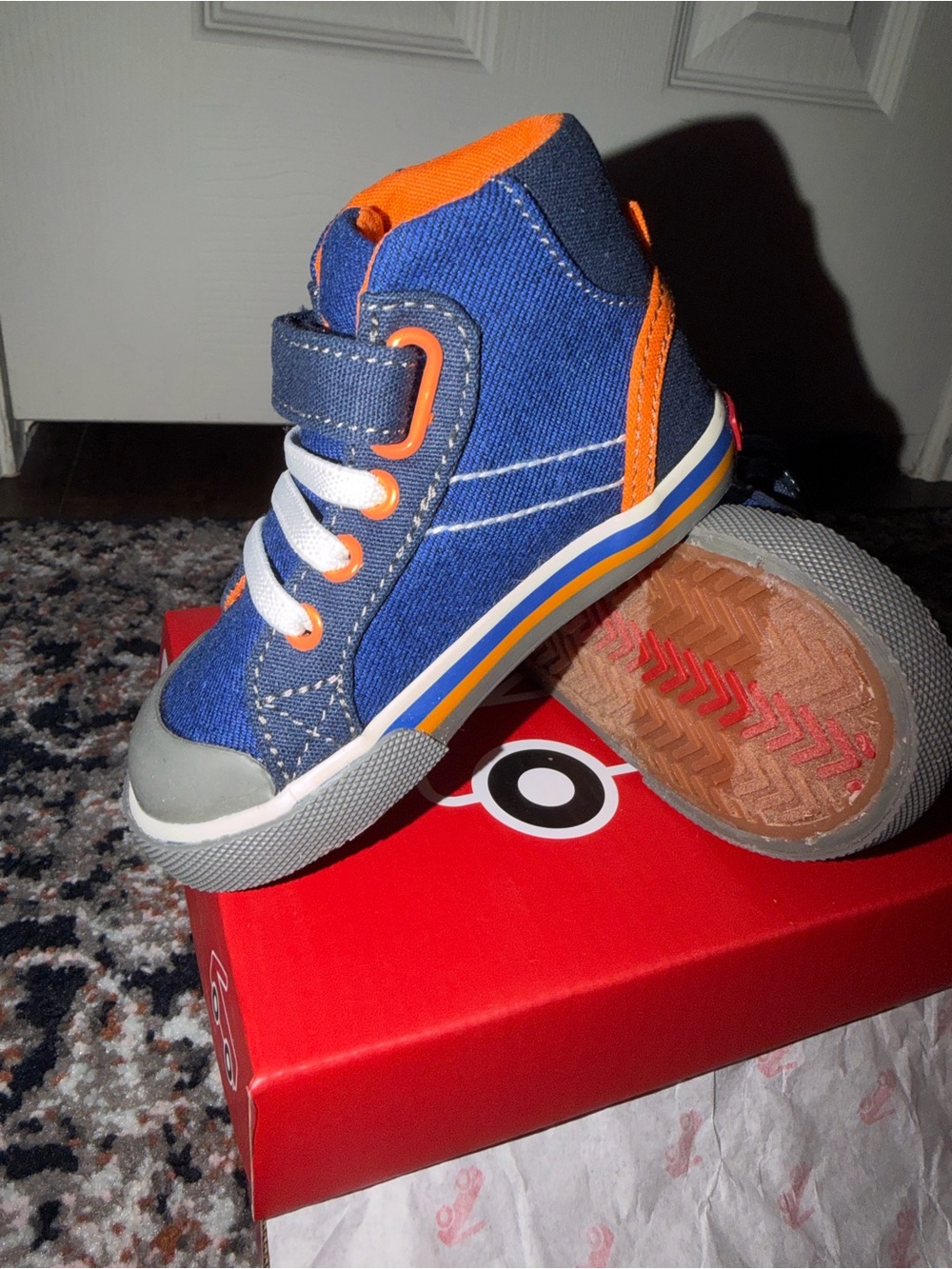 NIB 💙 Kids Blue Denim High Top Sneakers | See Kai Run Dane size 5